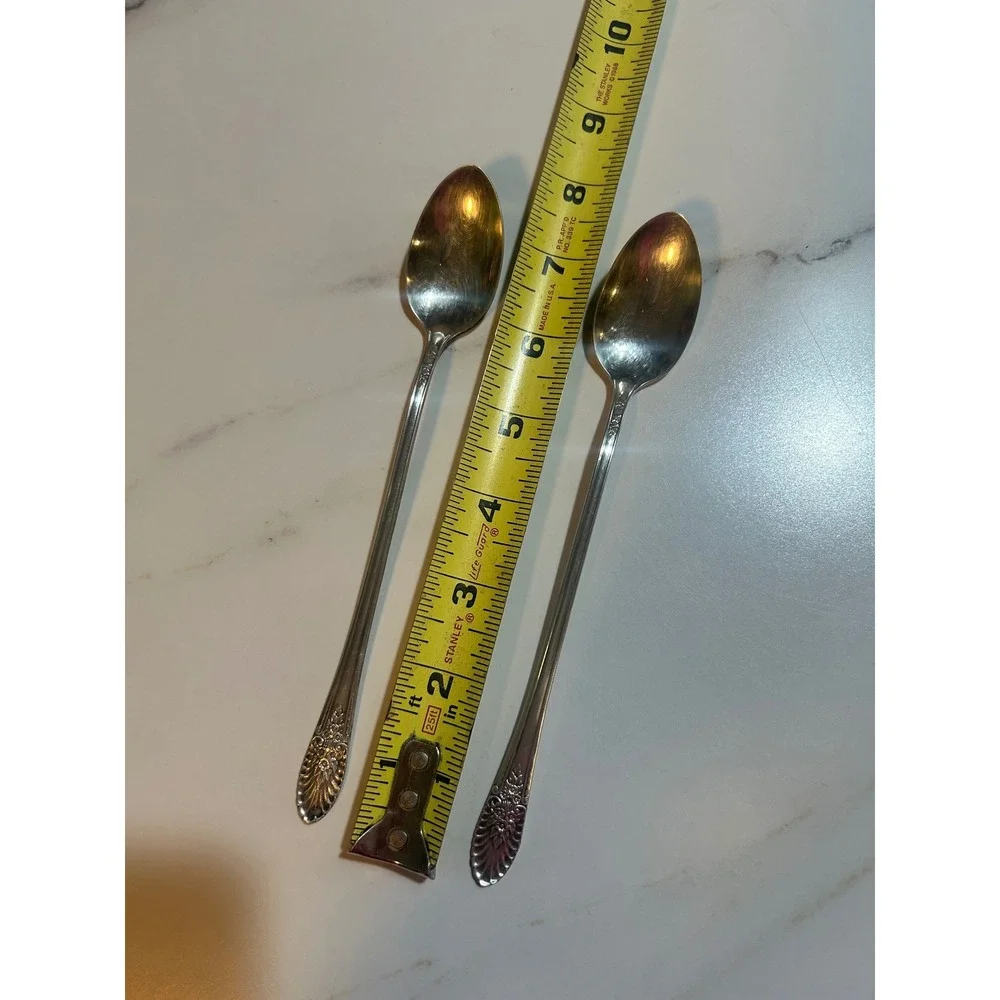Rogers & Bro Daybreak Silver Plate Iced Tea Spoons Set of 2 Vintage 7.5 Inch